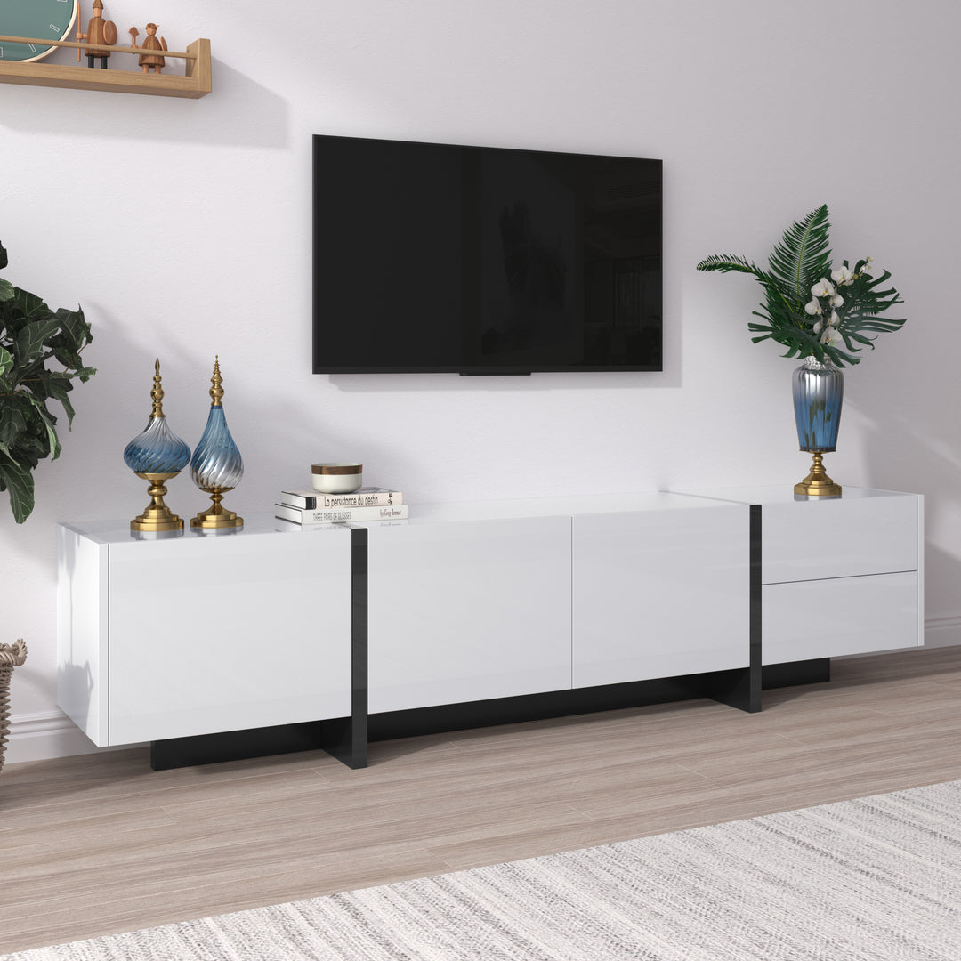 White high-gloss TV cabinet 3 doors 2 drawers VRODAELL UK