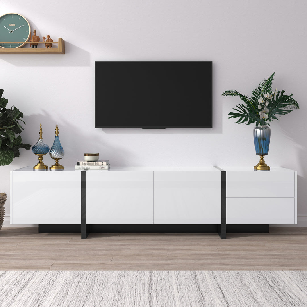 White high-gloss TV cabinet 3 doors 2 drawers VRODAELL UK