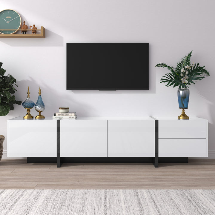 White high-gloss TV cabinet 3 doors 2 drawers VRODAELL UK