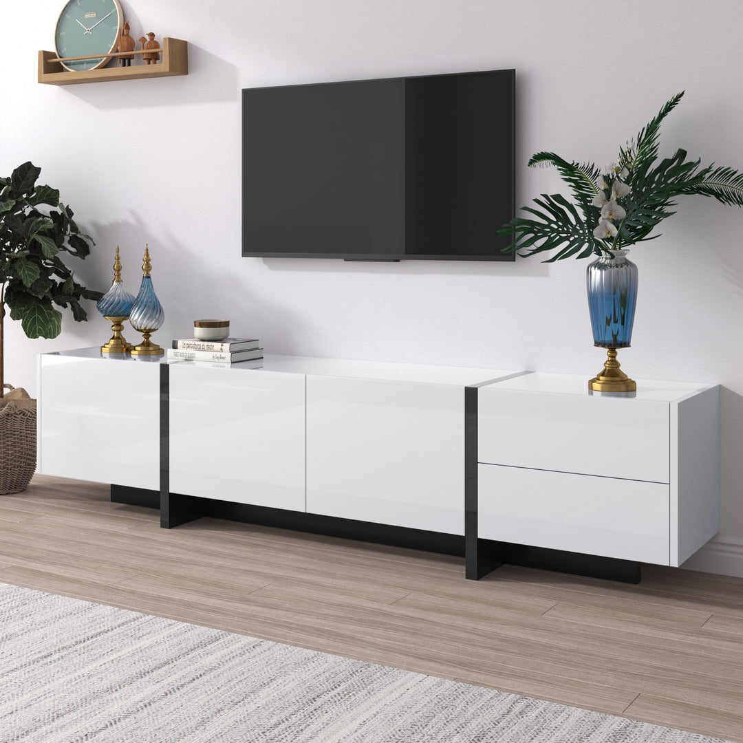 White high-gloss TV cabinet 3 doors 2 drawers VRODAELL UK