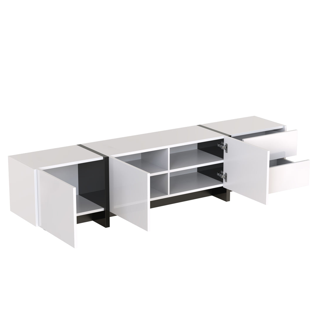 White high-gloss TV cabinet 3 doors 2 drawers VRODAELL UK