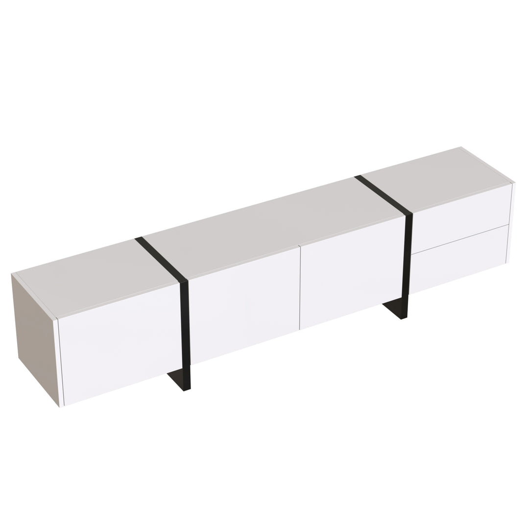 White high-gloss TV cabinet 3 doors 2 drawers VRODAELL UK
