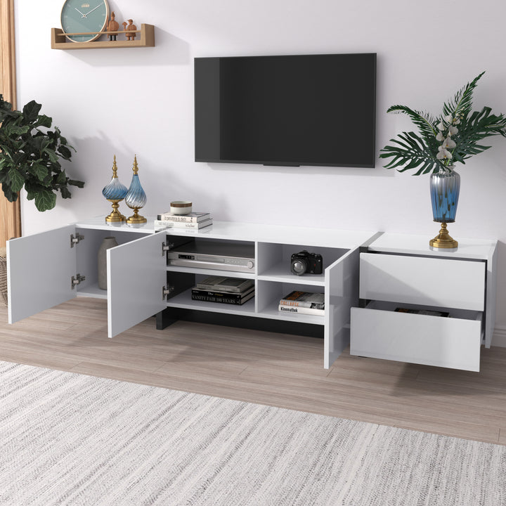 White high-gloss TV cabinet 3 doors 2 drawers VRODAELL UK