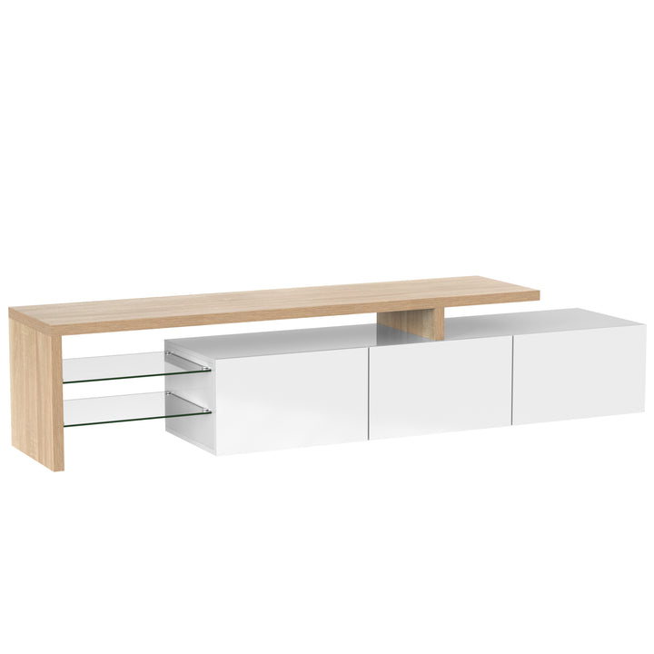White modern LED TV stand with glass shelf & storage VROKEL UK