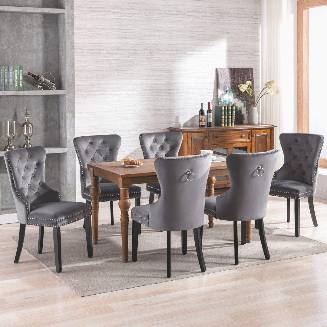 Set of 6 button tufted velvet grey dining chairs RESONANC