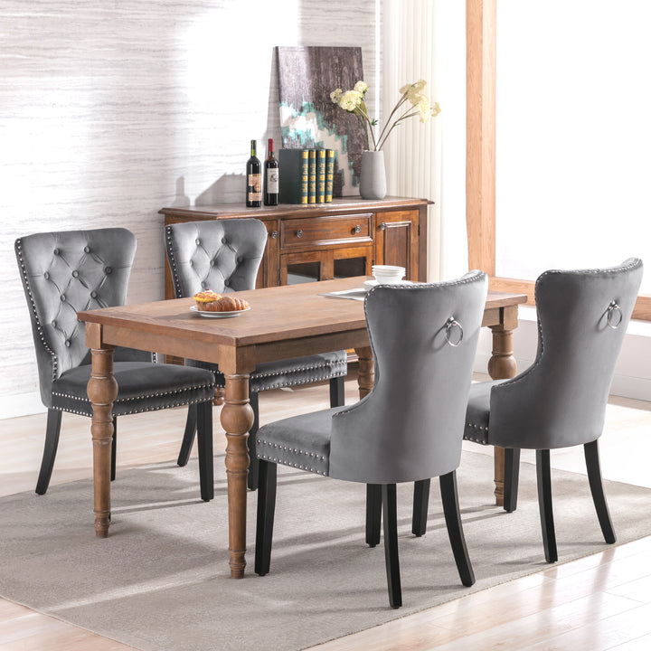 Set of 6 button tufted velvet grey dining chairs RESONANC