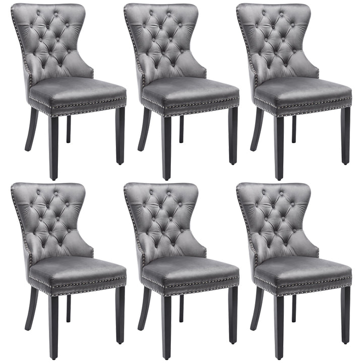 Set of 6 button tufted velvet grey dining chairs RESONANC