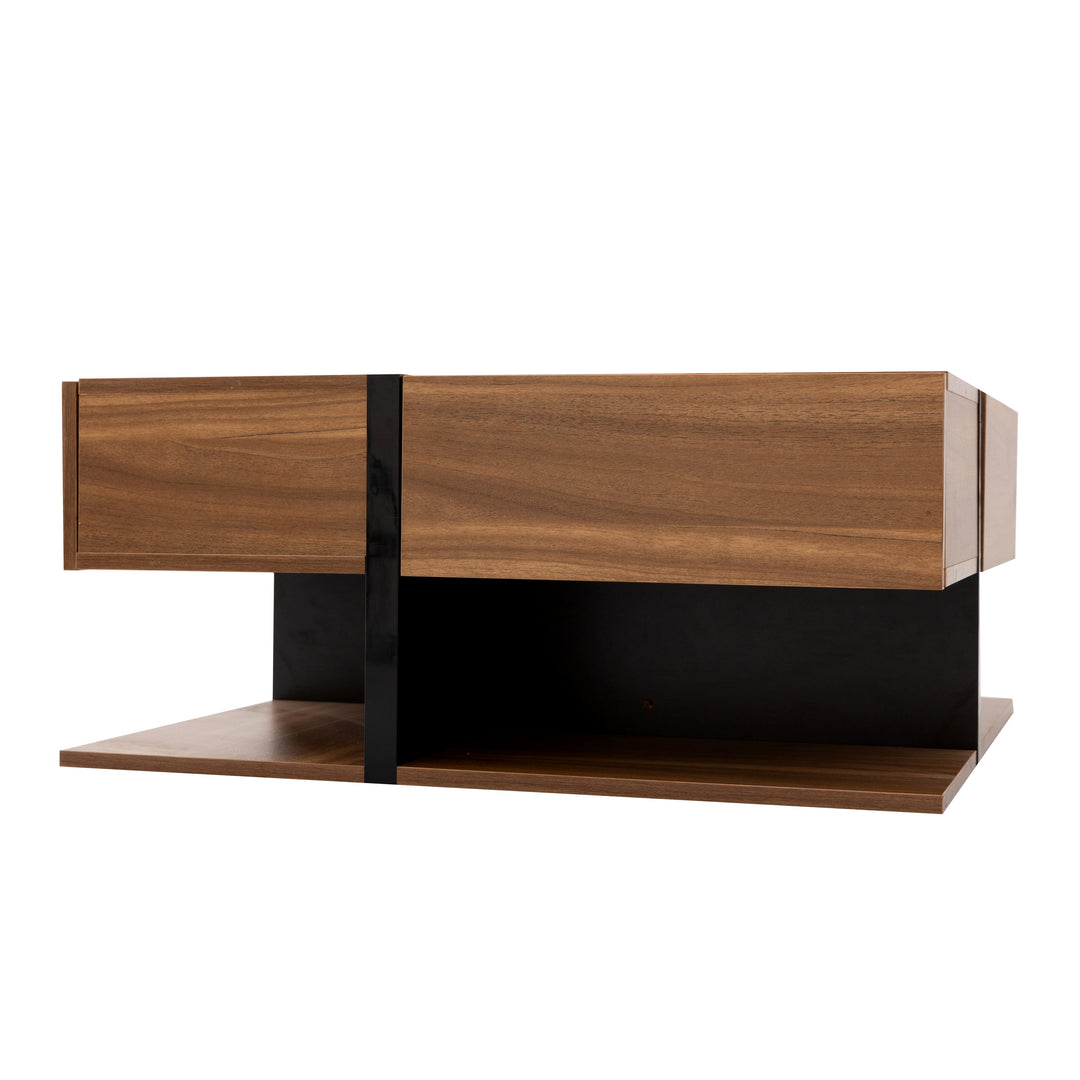 Wood industrial coffee table with 4 drawers and line design AILZAIL BROWN UK