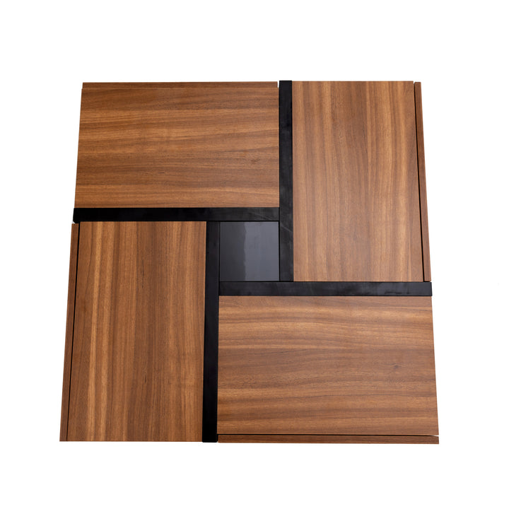 Wood industrial coffee table with 4 drawers and line design AILZAIL BROWN UK