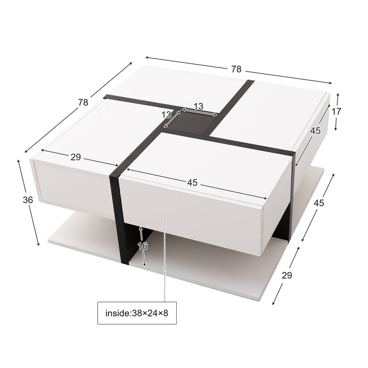 White square coffee table with 4 drawers line design AILZAIL WHITE UK