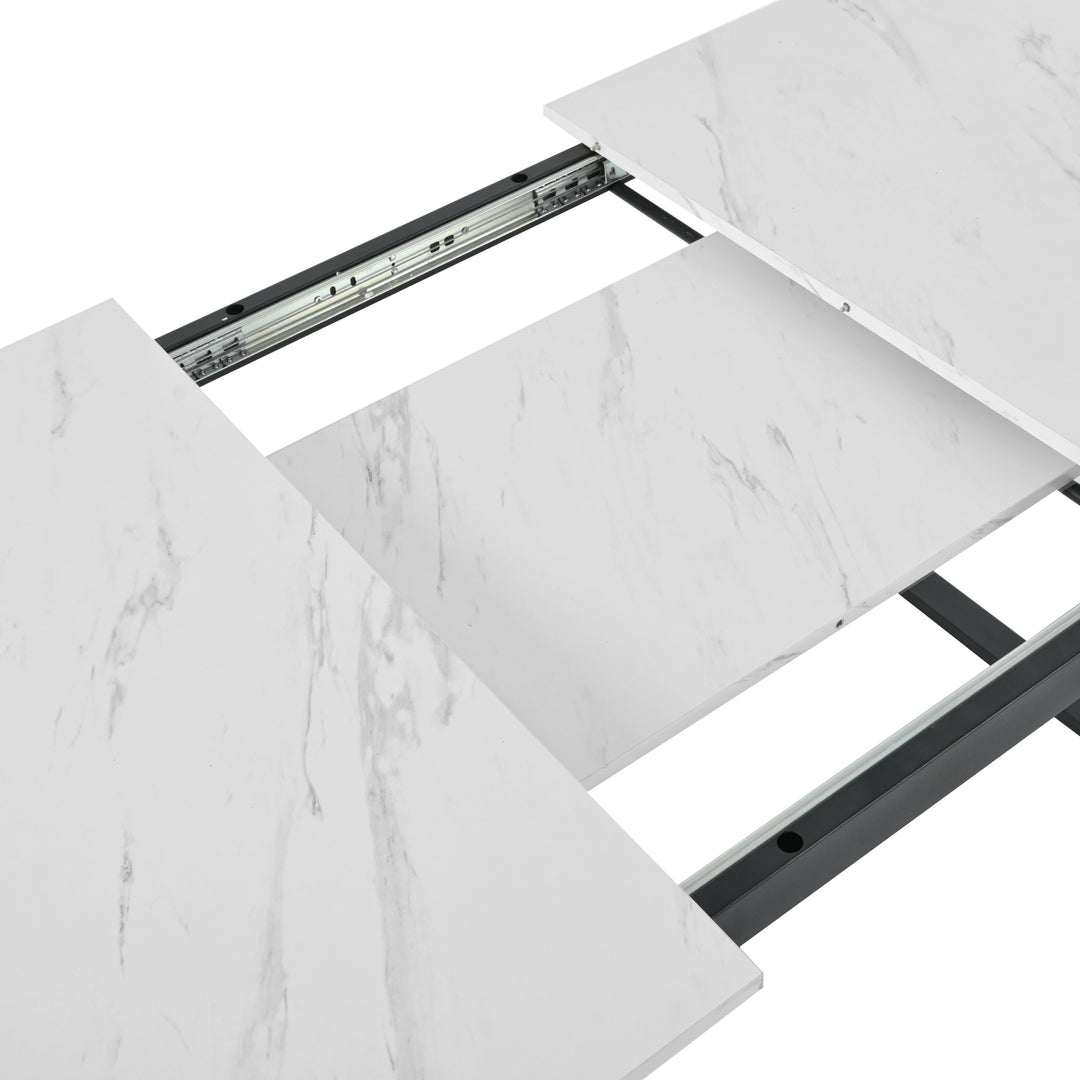 White extendable faux marble dining table with black metal leg 140-180cm FERNHAVEN UK