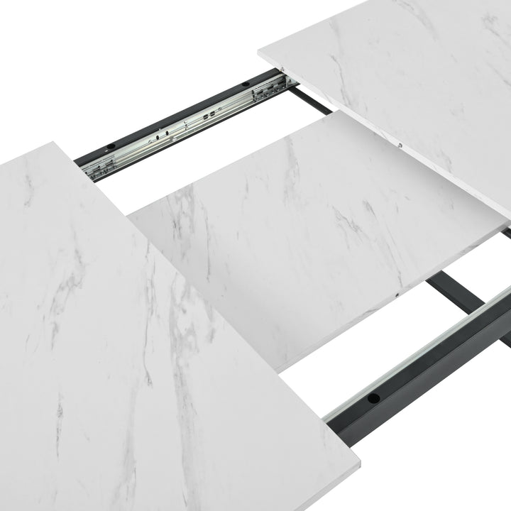 White extendable faux marble dining table with black metal leg 140-180cm FERNHAVEN UK
