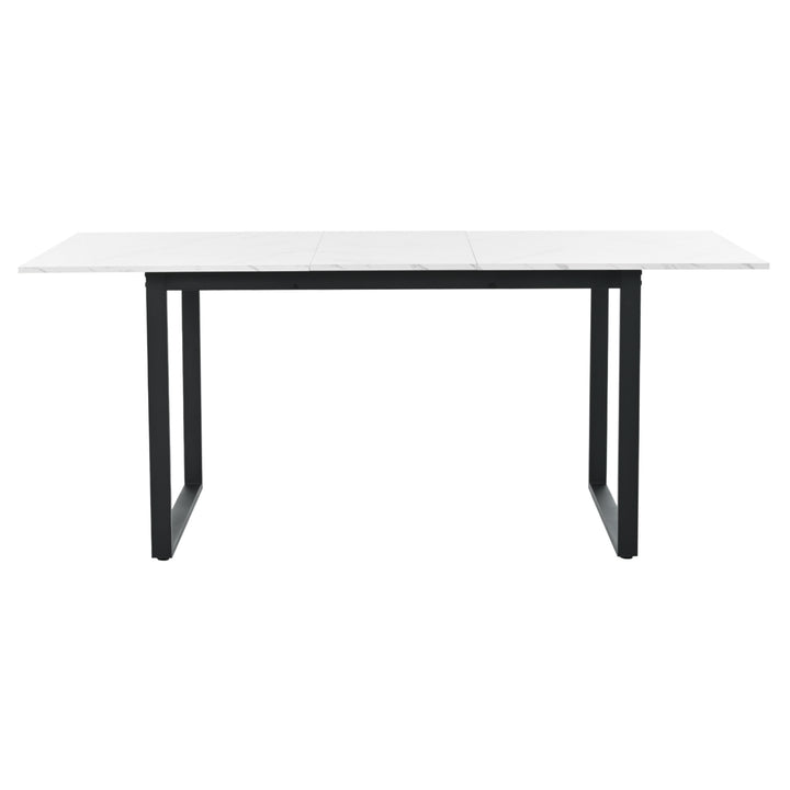 White extendable faux marble dining table with black metal leg 140-180cm FERNHAVEN UK