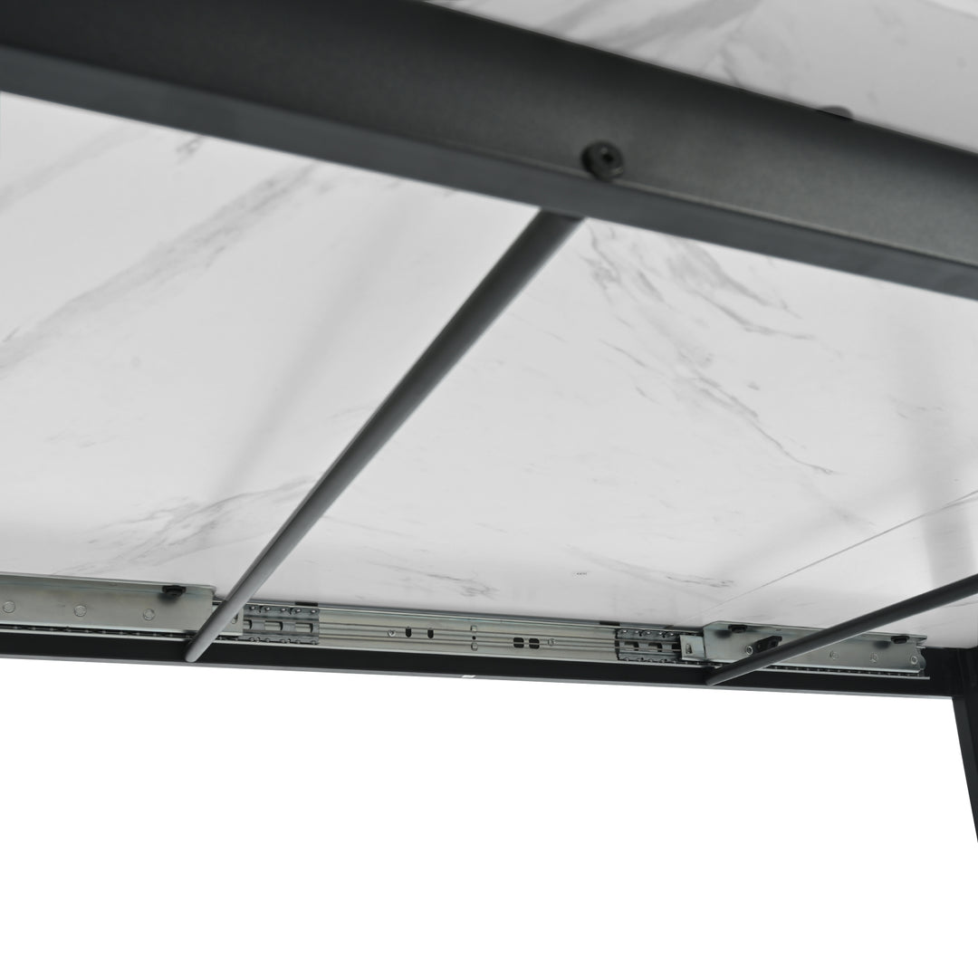 White extendable faux marble dining table with black metal leg 140-180cm FERNHAVEN UK