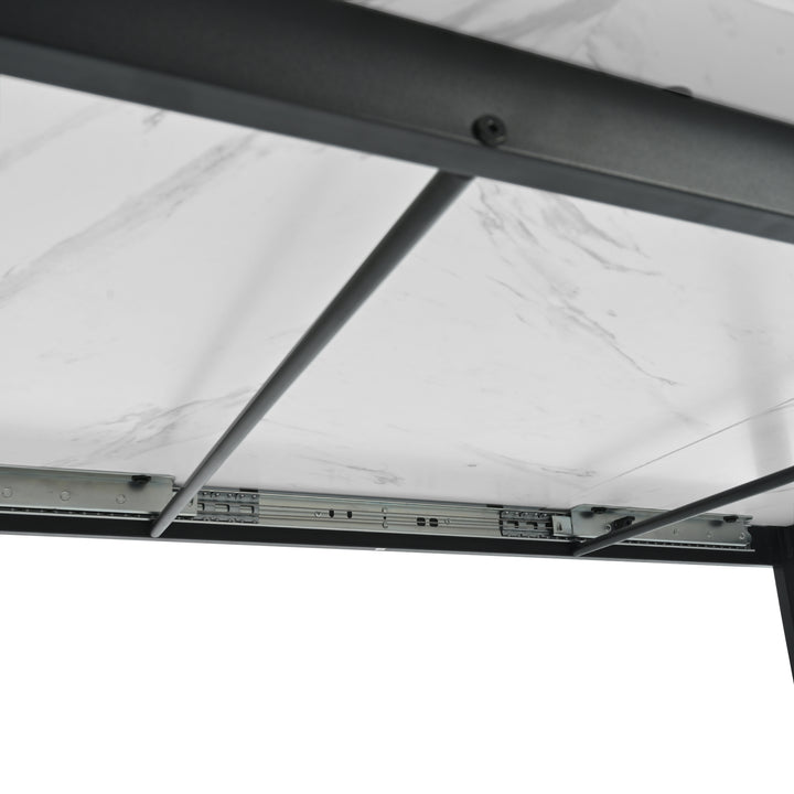 White extendable faux marble dining table with black metal leg 140-180cm FERNHAVEN UK