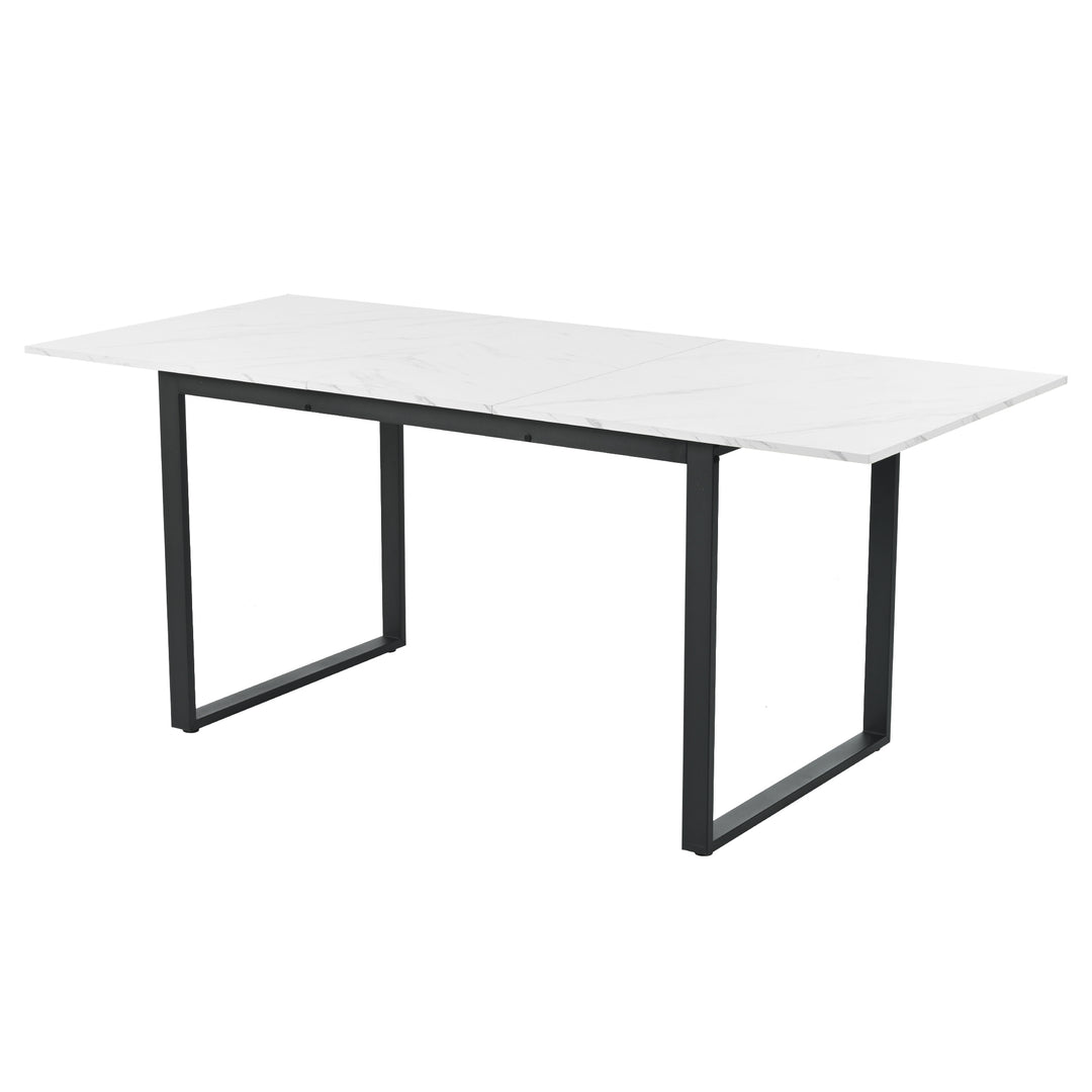 White extendable faux marble dining table with black metal leg 140-180cm FERNHAVEN UK