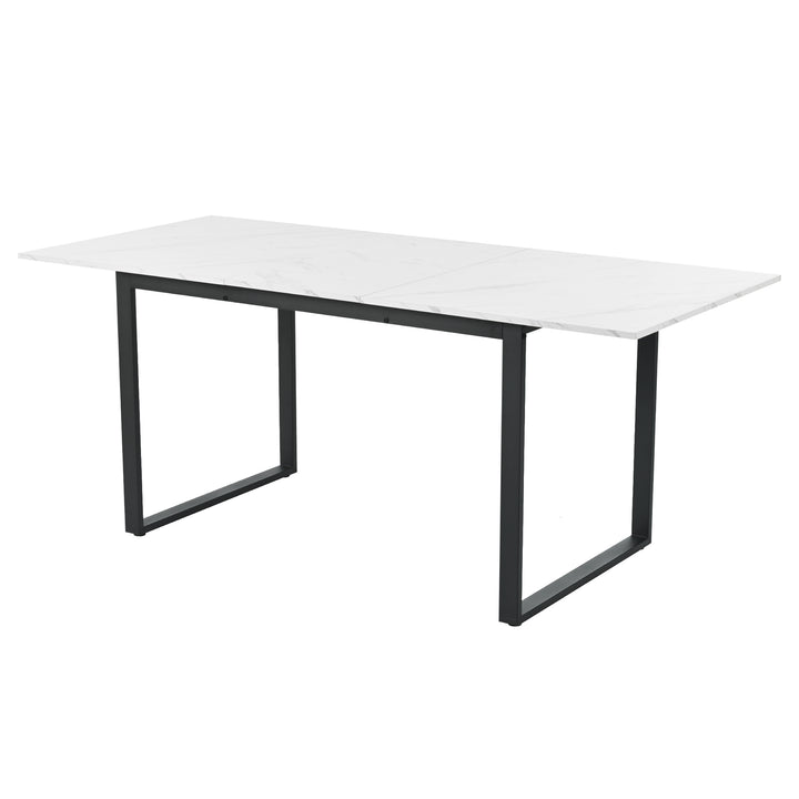 White extendable faux marble dining table with black metal leg 140-180cm FERNHAVEN UK