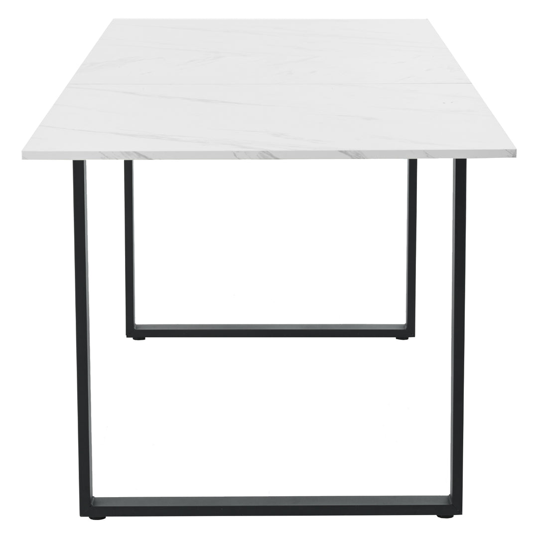 White extendable faux marble dining table with black metal leg 140-180cm FERNHAVEN UK