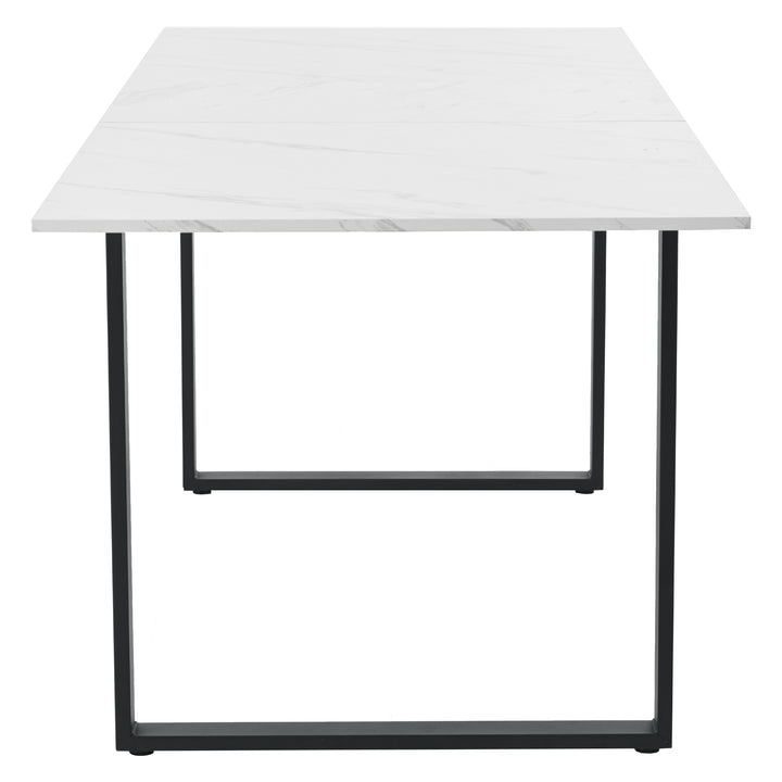 White extendable faux marble dining table with black metal leg 140-180cm FERNHAVEN UK