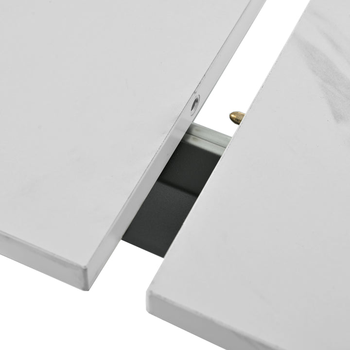 White extendable faux marble dining table with black metal leg 140-180cm FERNHAVEN UK