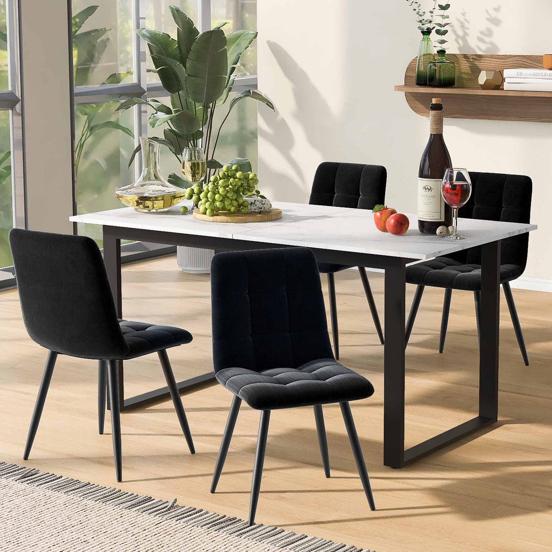 White extendable faux marble dining table with black metal leg 140-180cm FERNHAVEN UK