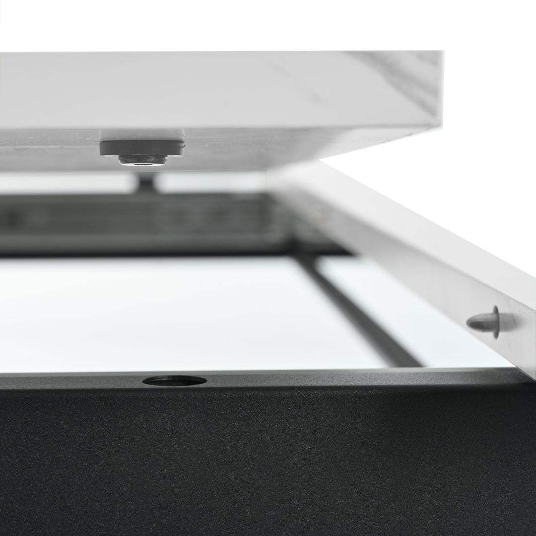 White extendable faux marble dining table with black metal leg 140-180cm FERNHAVEN UK