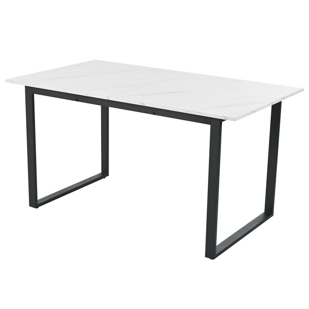 White extendable faux marble dining table with black metal leg 140-180cm FERNHAVEN UK
