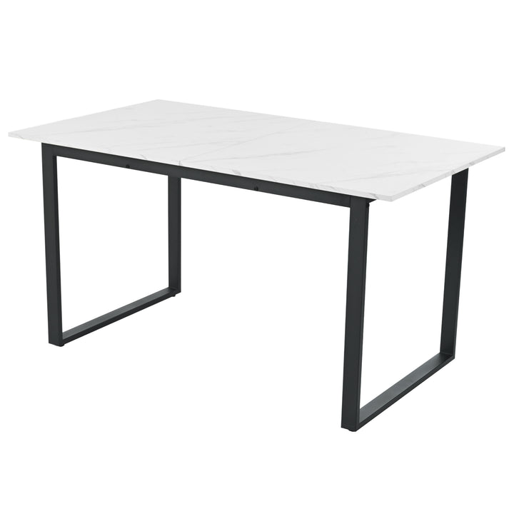 White extendable faux marble dining table with black metal leg 140-180cm FERNHAVEN UK