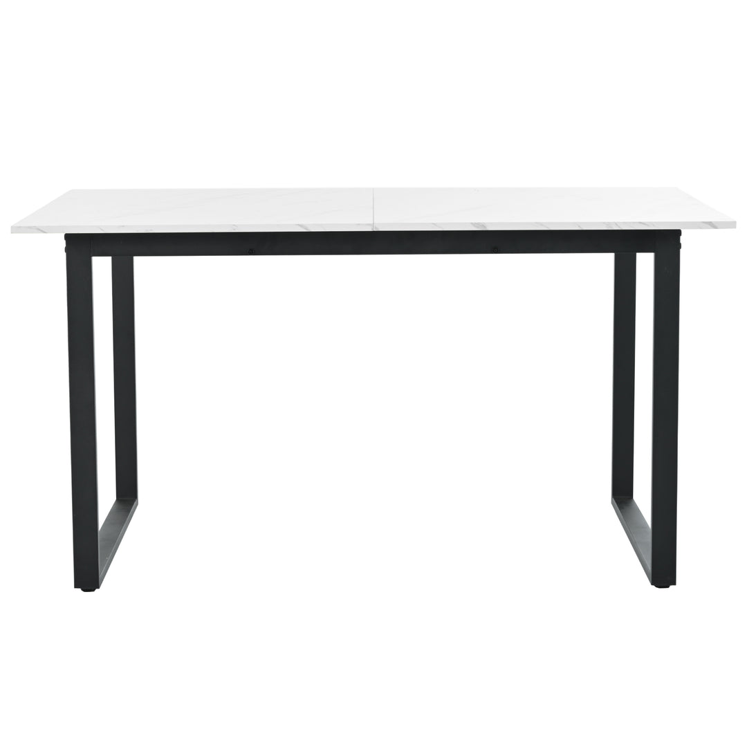 White extendable faux marble dining table with black metal leg 140-180cm FERNHAVEN UK