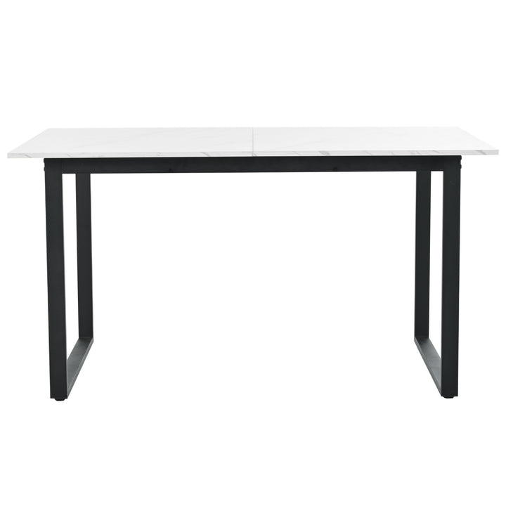 White extendable faux marble dining table with black metal leg 140-180cm FERNHAVEN UK