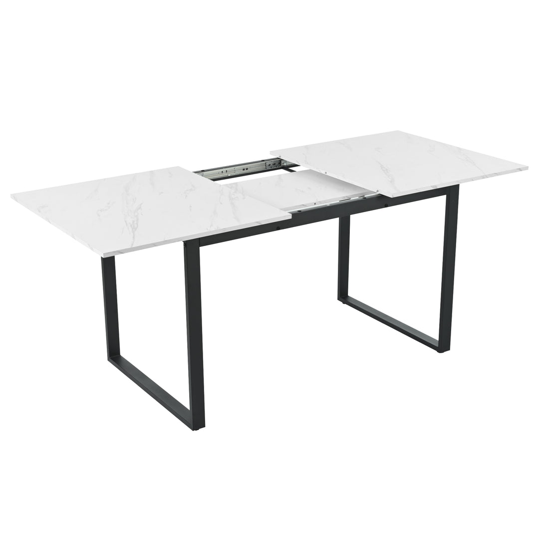 White extendable faux marble dining table with black metal leg 140-180cm FERNHAVEN UK