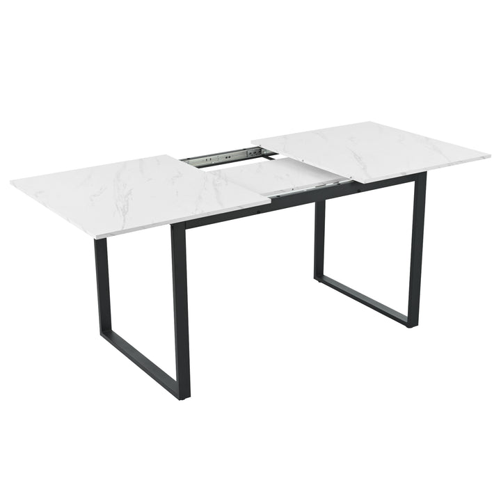 White extendable faux marble dining table with black metal leg 140-180cm FERNHAVEN UK