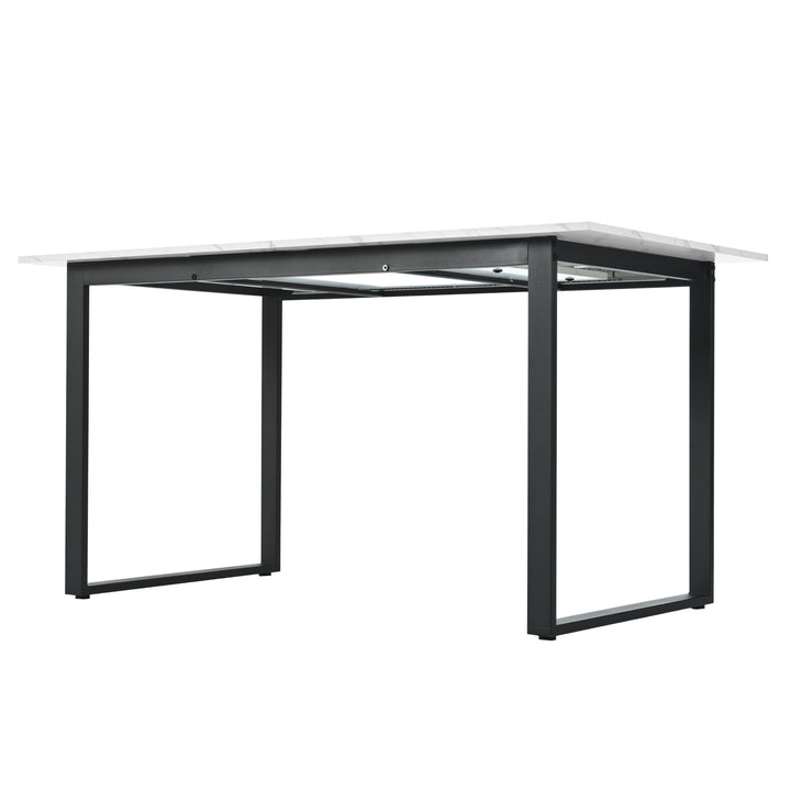 White extendable faux marble dining table with black metal leg 140-180cm FERNHAVEN UK