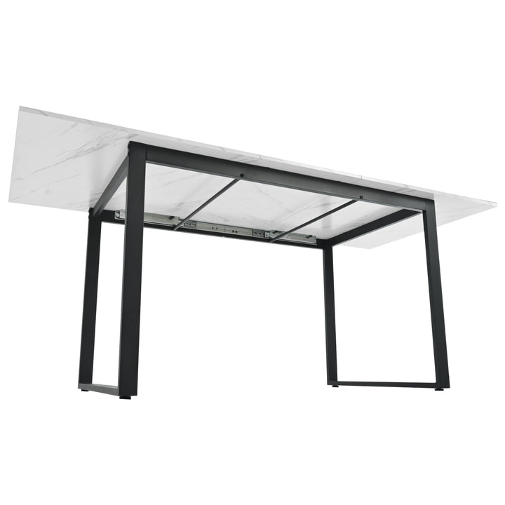 White extendable faux marble dining table with black metal leg 140-180cm FERNHAVEN UK