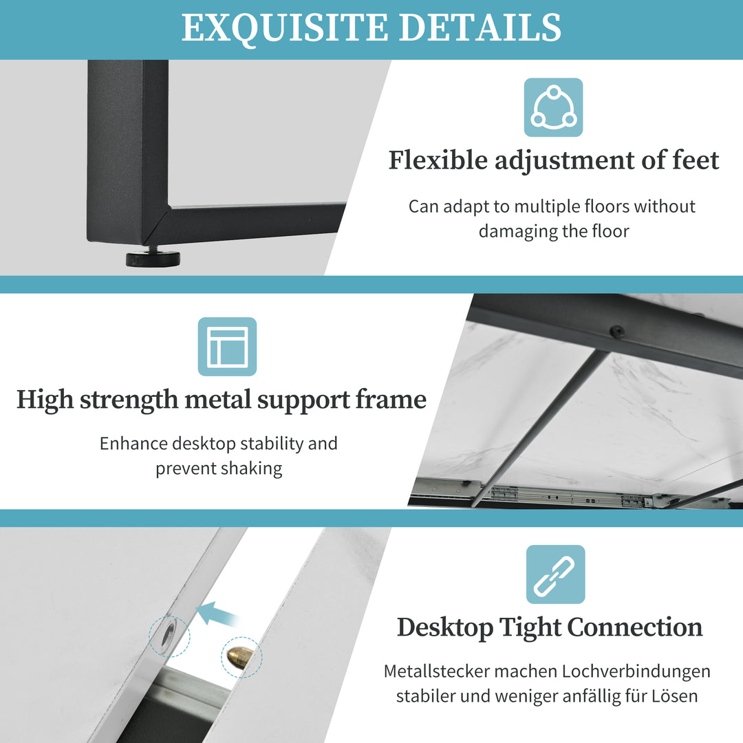 White extendable faux marble dining table with black metal leg 140-180cm FERNHAVEN UK