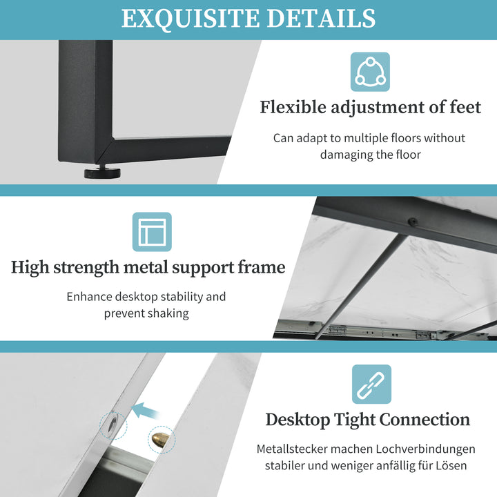 White extendable faux marble dining table with black metal leg 140-180cm FERNHAVEN UK