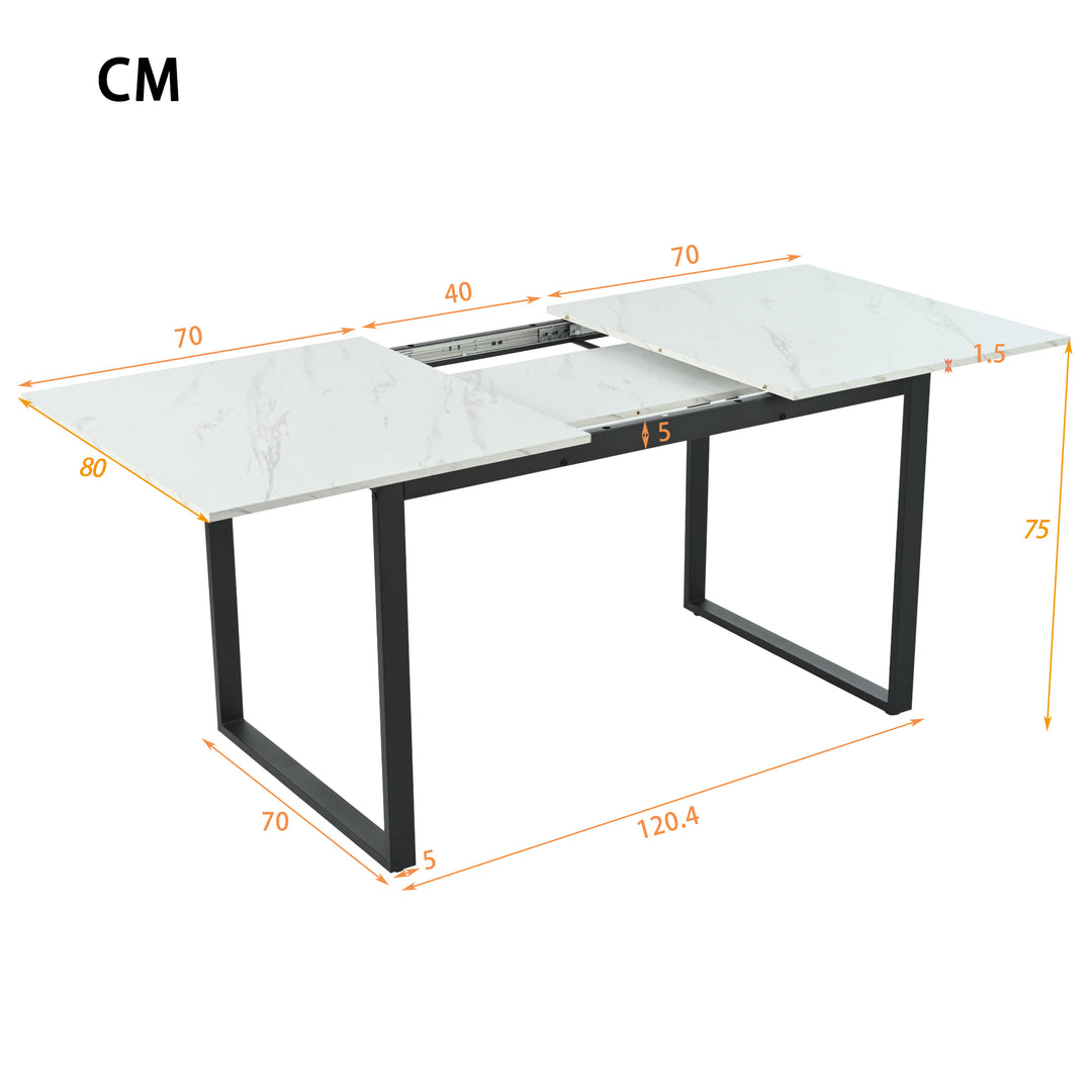 White extendable faux marble dining table with black metal leg 140-180cm FERNHAVEN UK