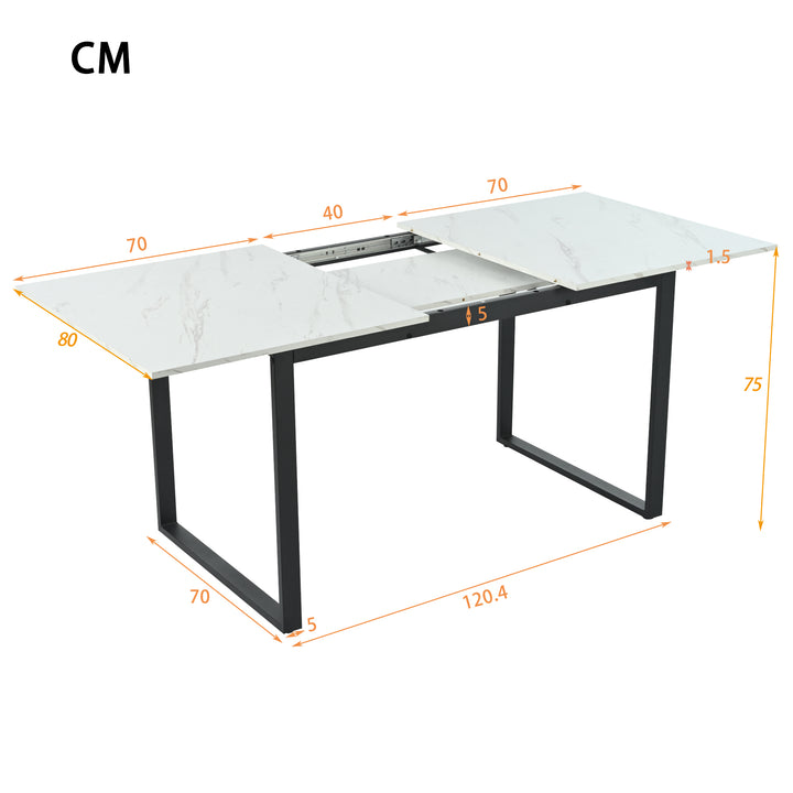 White extendable faux marble dining table with black metal leg 140-180cm FERNHAVEN UK
