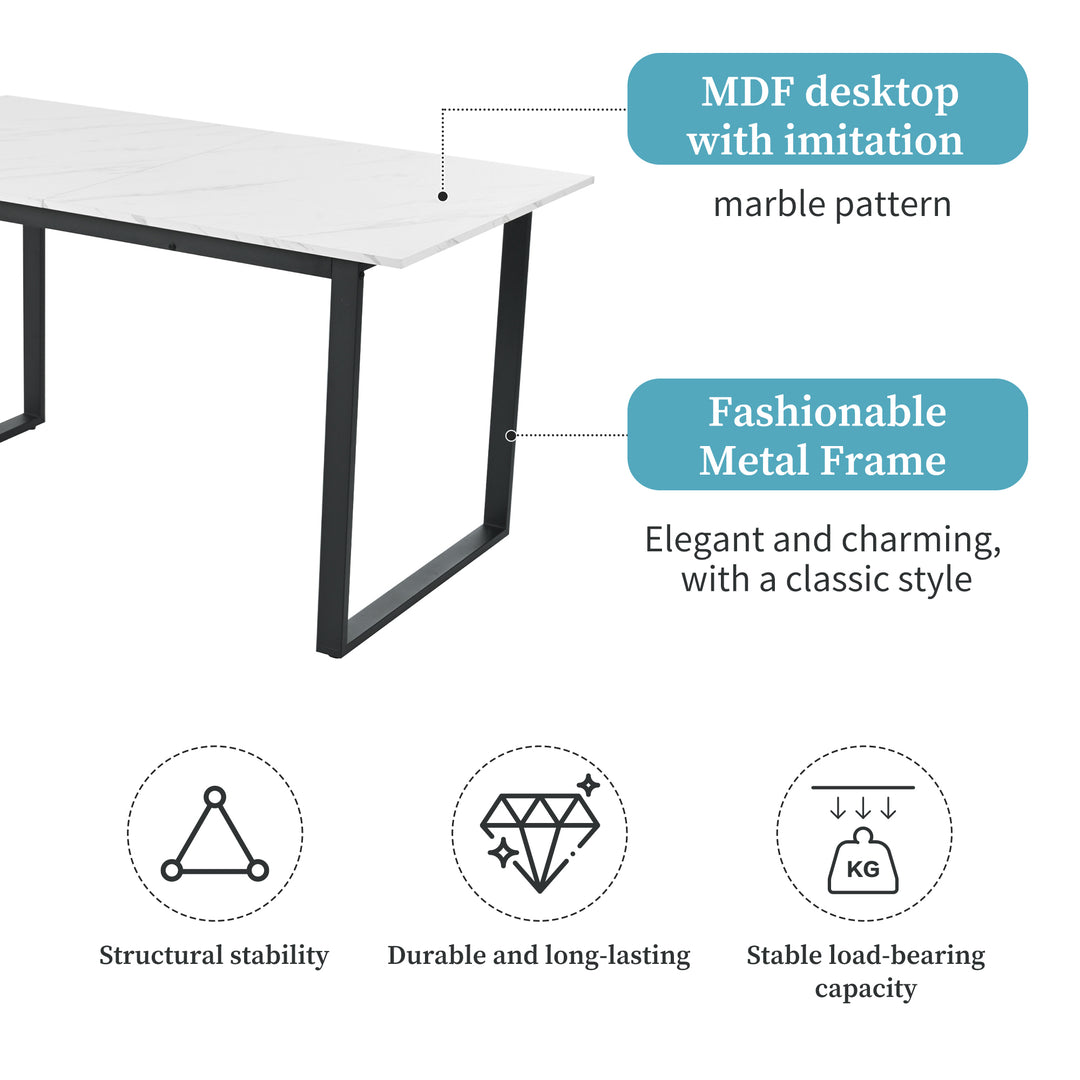 White extendable faux marble dining table with black metal leg 140-180cm FERNHAVEN UK