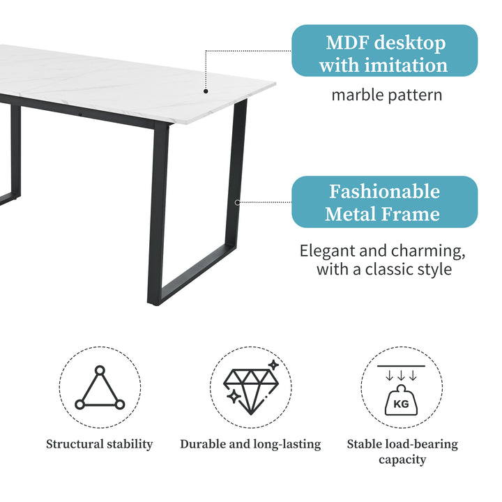 White extendable faux marble dining table with black metal leg 140-180cm FERNHAVEN UK