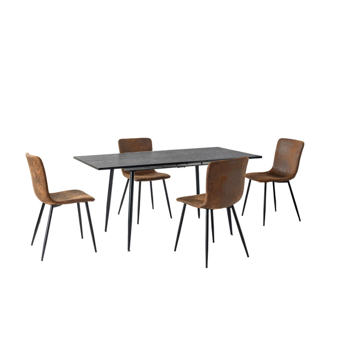 Dining set, rectangular black extensible dining table with 4 scandinavian dining chairs suede WHALEN DARK WOOD STRETCH TABLE BG + SCARGILL SUEDE BLACK LEG 4PCS QY