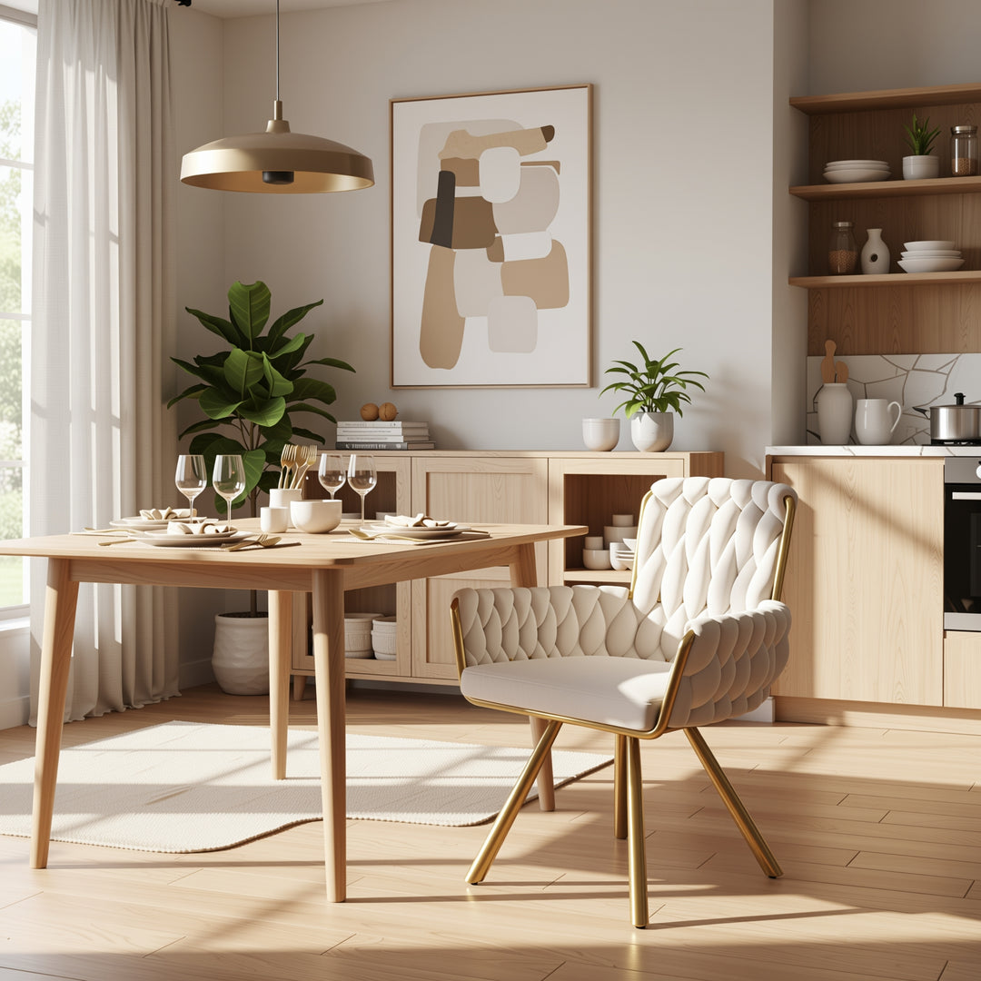 Set of 2 tufted beige velvet upholstery 360° swivel dining & lounge chair quilted gold base SALTGLAND