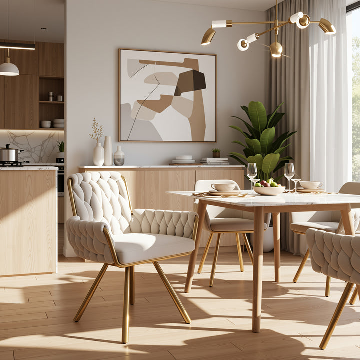 Set of 2 tufted beige velvet upholstery 360° swivel dining & lounge chair quilted gold base SALTGLAND