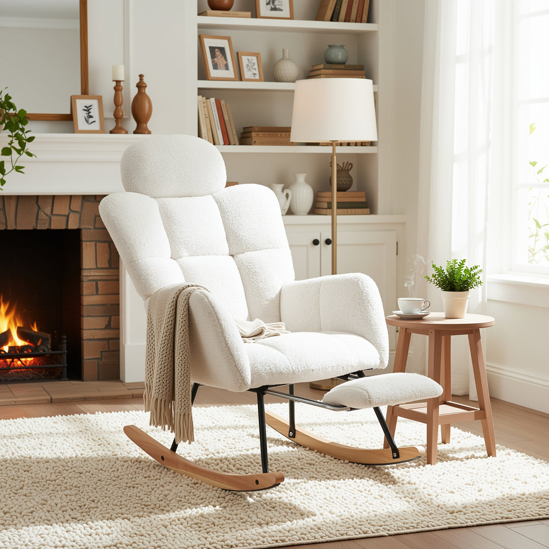 Teddy fabric tufted nursery rocking chair with footrest HABOOBBREATH
