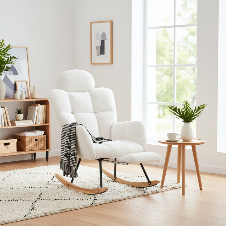 Teddy fabric tufted nursery rocking chair with footrest HABOOBBREATH