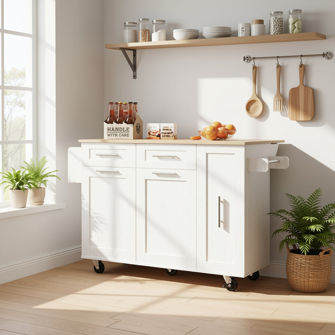 White modern foldable kitchen island trolleys BOG