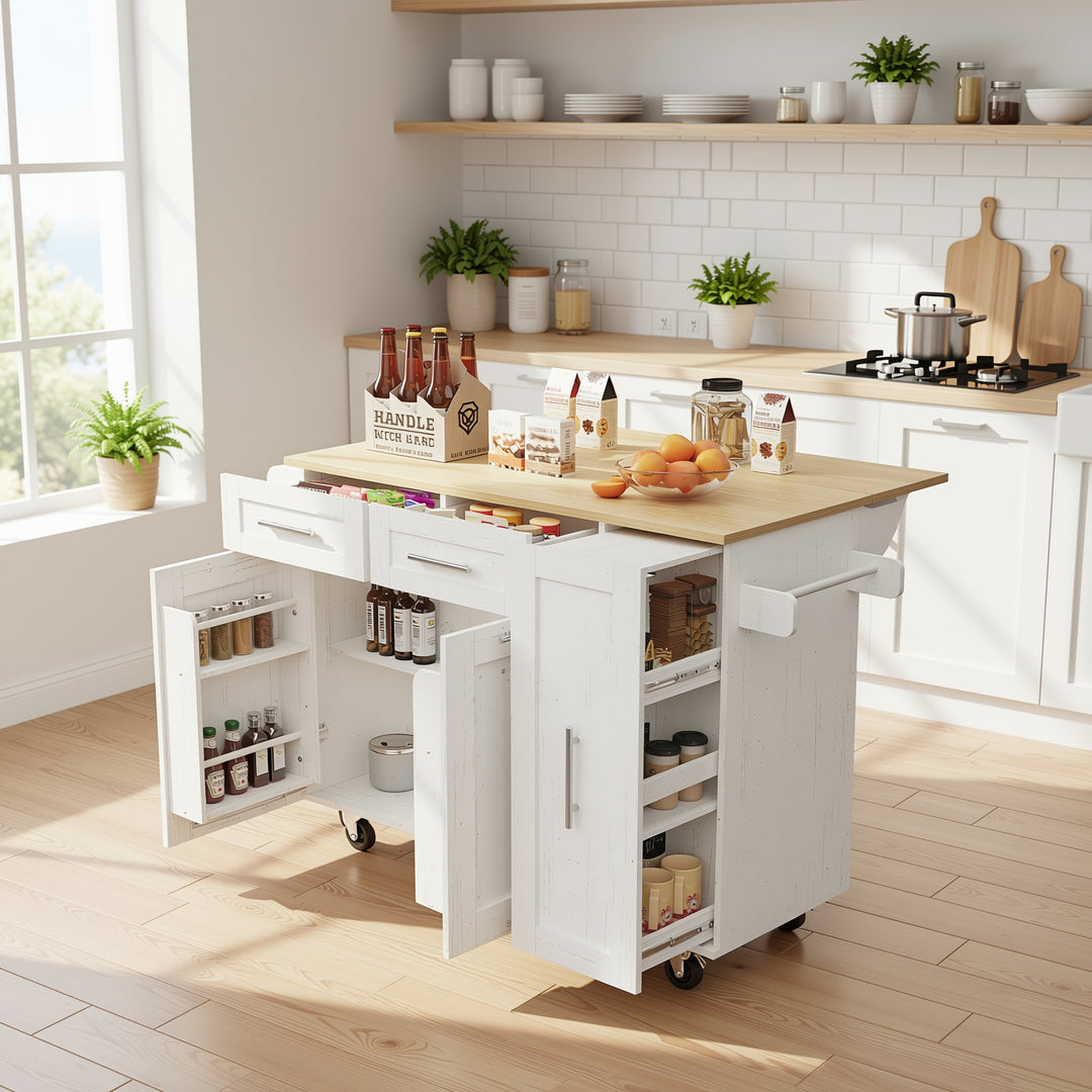 White modern foldable kitchen island trolleys BOG