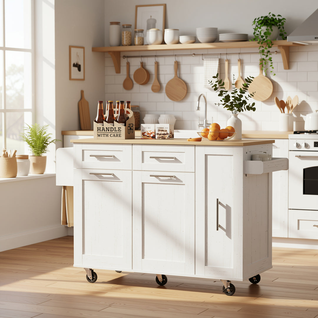 White modern foldable kitchen island trolleys BOG