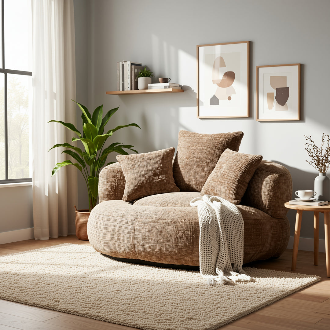 Lazy sofa bean bag brown coffee lounge chair with 3 pillows TUNDRAFROST