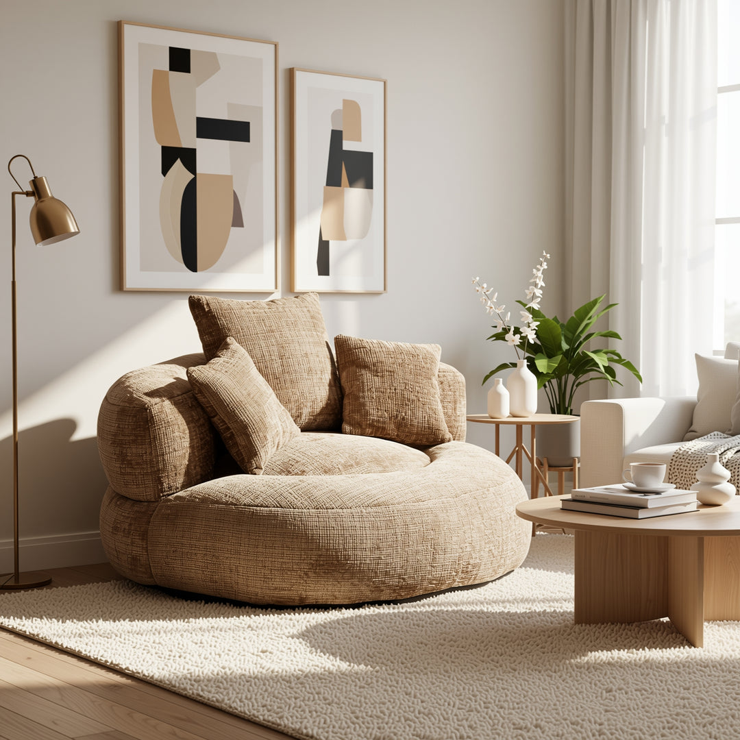 Lazy sofa bean bag brown coffee lounge chair with 3 pillows TUNDRAFROST